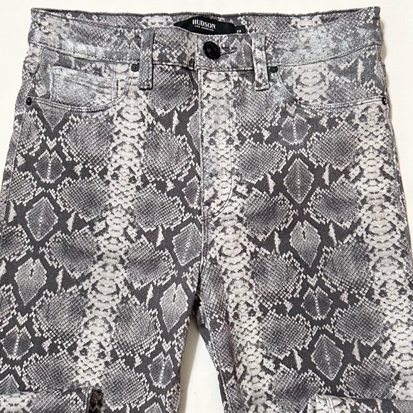 Hudson Barbara Super Skinny Gray/White Python Snakeskin Silver Coated Jeans - 28 - Picture 6 of 17
